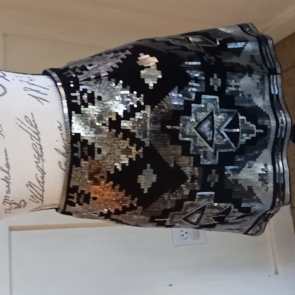 Retro Express Black & Silver Sequined Mini Skirt Sz Med
